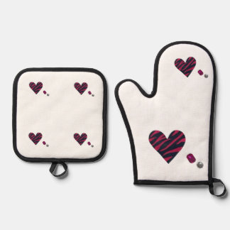 Ensemble De Gant De Cuisine Et De Manique Zebra-heart