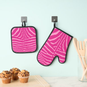 Ensemble De Gant De Cuisine Et De Manique Zebra Print Magenta et Débardeur féminine rose