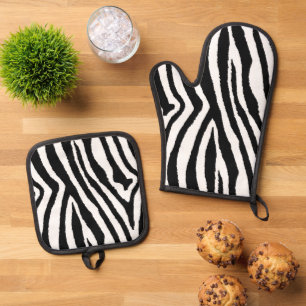 Ensemble De Gant De Cuisine Et De Manique Zebra Stripes noir et blanc   Poster de animal élé