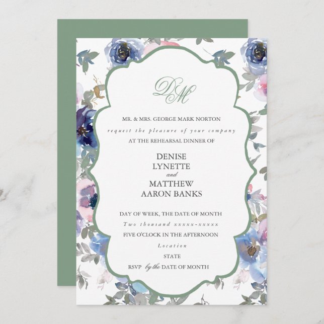 Ensemble de mariage tendre Basil Green Invitation (Devant / Derrière)