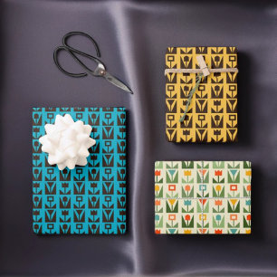 Ensemble de papier à envelopper moderniste à fleur