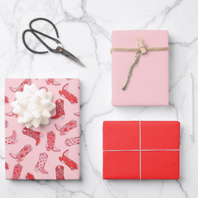 Ensemble de papier à envelopper rose et rouge rétr (Recto)