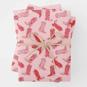 Ensemble de papier à envelopper rose et rouge rétr