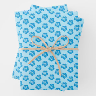 Ensemble de papier cadeau à motif Hibiscus Bleu 