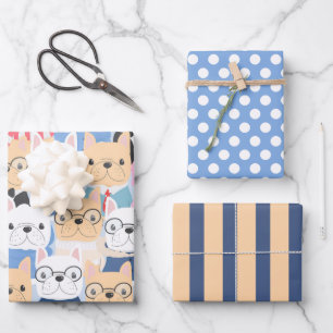 Ensemble de papier cadeau avec de mignons Bouledog