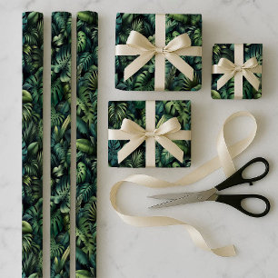 Ensemble de papier cadeau botanique vert Monstera 