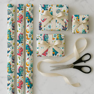 Ensemble de papier cadeau Dinosaure bébé sarcelle