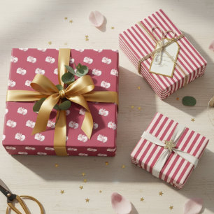 Ensemble de papier d'emballage floral et rayé rose