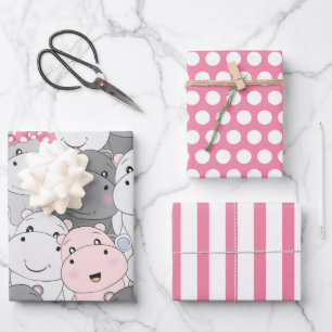Ensemble de papier d'emballage pour bébé hippopota