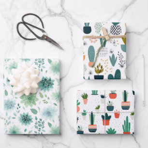 Ensemble de papier d'enrobage trio Succulent