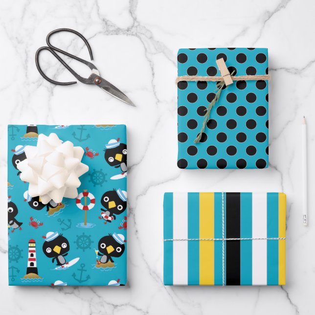 Ensemble de papier d'enveloppement de la vie marin (Recto)