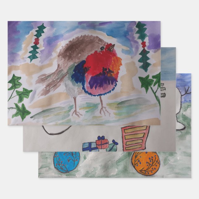 Ensemble de papier d'enveloppement Robin, Snowman  (Lot)