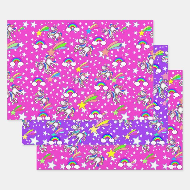 Ensemble De Papier D'Enveloppement Unicorne Rose E (Lot)