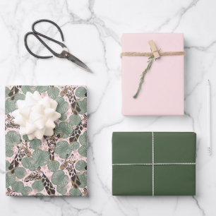 Ensemble de papier Safari Safari Giraffe Vert & Ro