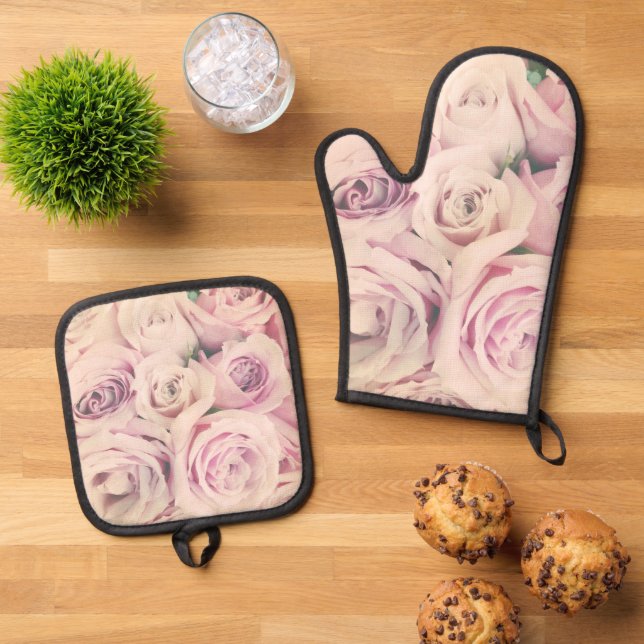 Ensemble de porte-pots à four rose et bleu Mitt (De haut en bas)