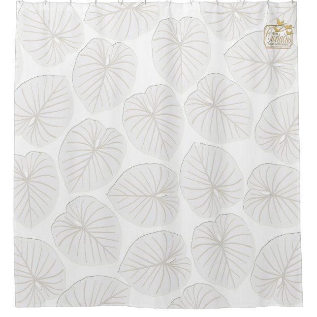 Ensemble de rideaux de douche à motif blanc à feui (Devant)