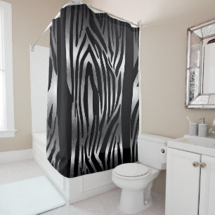 Ensemble de rideaux de douche à rayures noires et