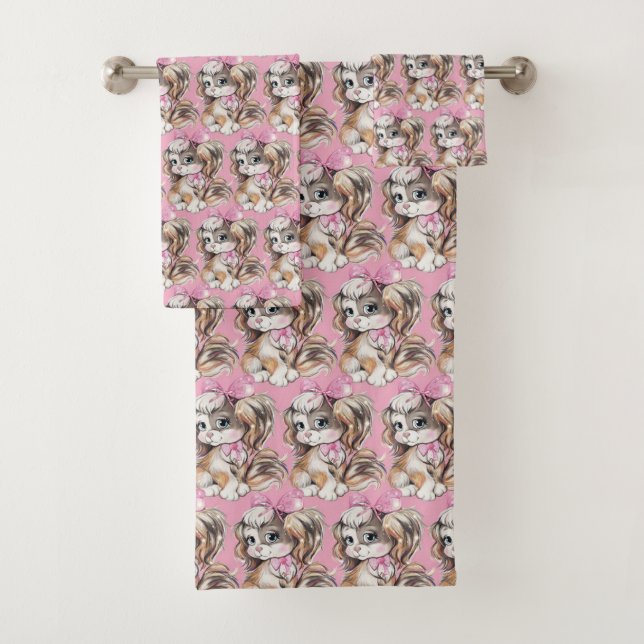 Ensemble de serviette de bain pour chiots (En situation)