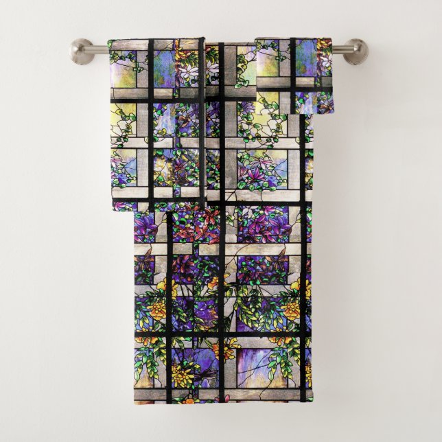 Ensemble de serviette de Bath de fleurs en verre (En situation)