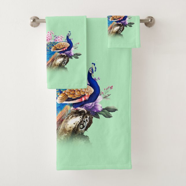 Ensemble de serviette de Bath de Peackock de bleu (En situation)