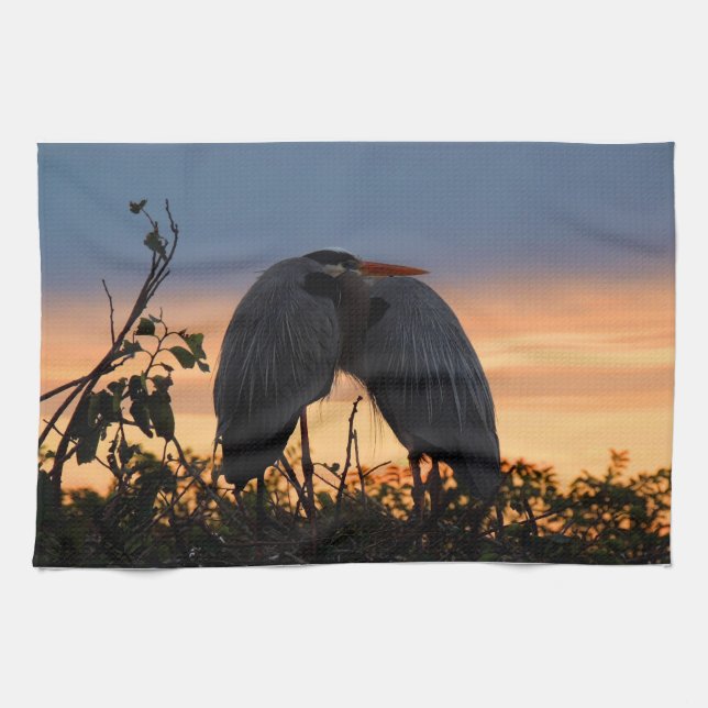 Ensemble de serviette de plat de couples de héron (Horizontal)