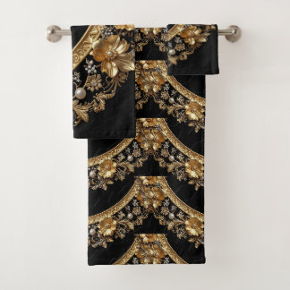 Ensemble de serviettes à fleurs dorées ornées