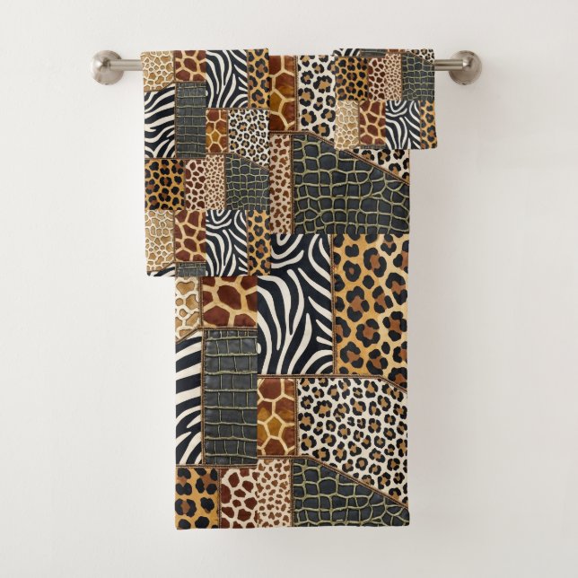 Ensemble de serviettes à motif patchwork d'animaux (En situation)
