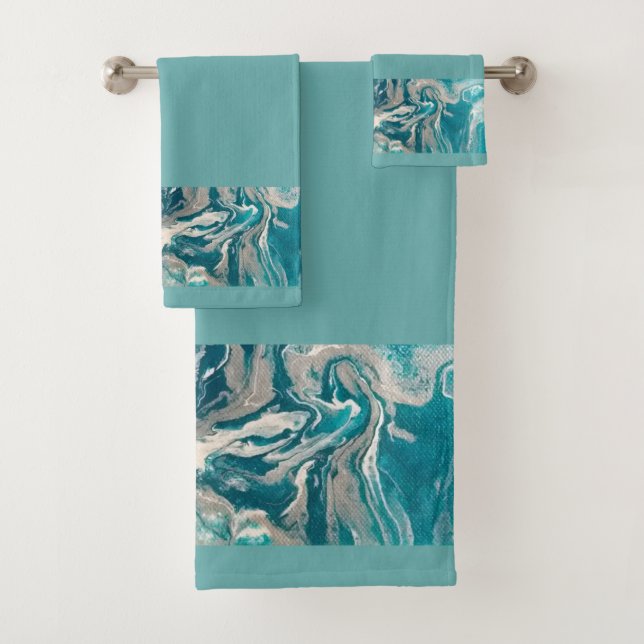 Ensemble de serviettes Abstraites turquoise (En situation)
