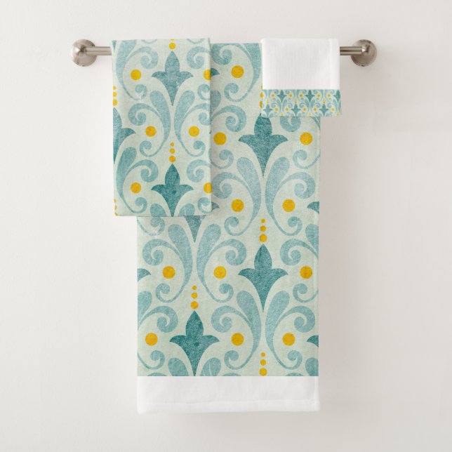 Ensemble de serviettes bleu et jaune (En situation)