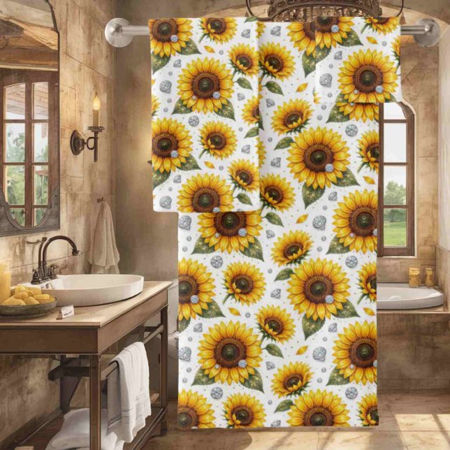 Ensemble de serviettes Boho Tournesols et Diamants (Créateur téléchargé)