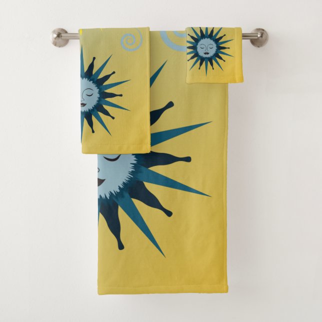 Ensemble de serviettes célestes jaunes et bleues d (En situation)