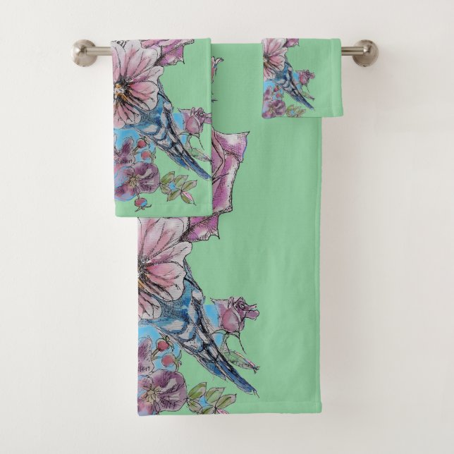 Ensemble de serviettes couleur Budgie Budgerigar R (En situation)