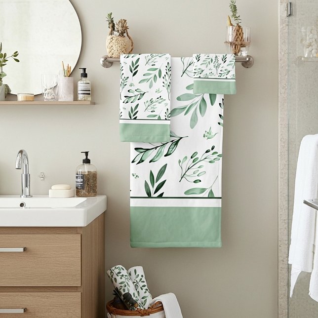 Ensemble de serviettes de bain à feuilles vertes (Créateur téléchargé)