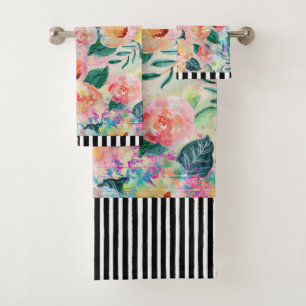 Ensemble de serviettes de bain à fleurs corail ray