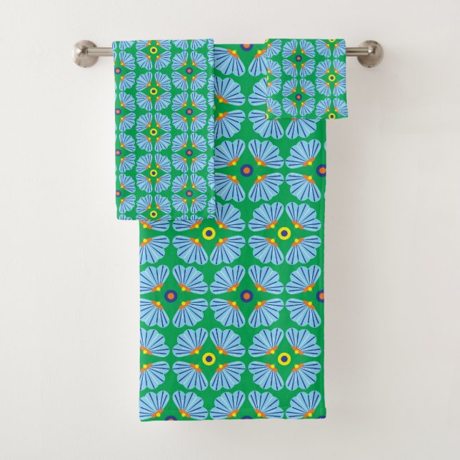 Ensemble de serviettes de bain à fleurs de paraplu (En situation)