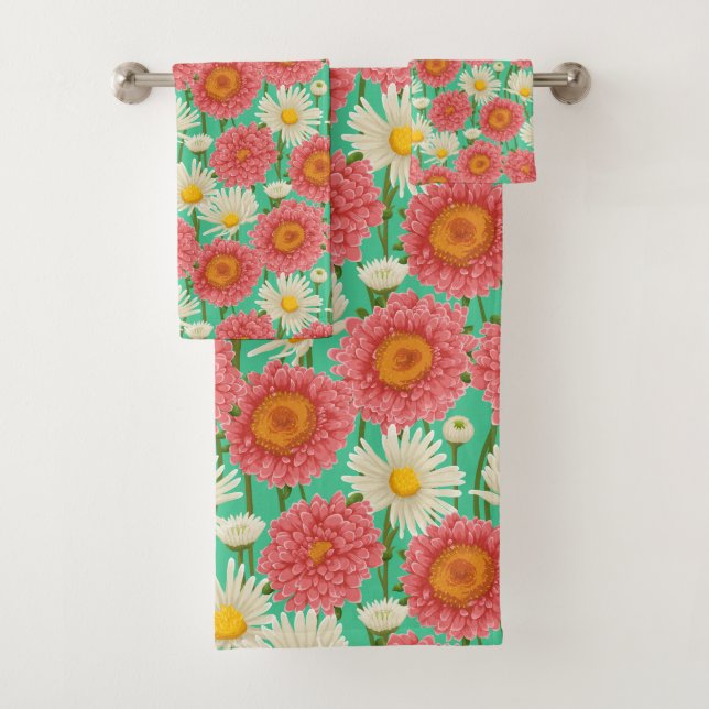 Ensemble de serviettes de bain à fleurs printanièr (En situation)