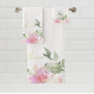 Ensemble de serviettes de bain à fleurs rose aquar