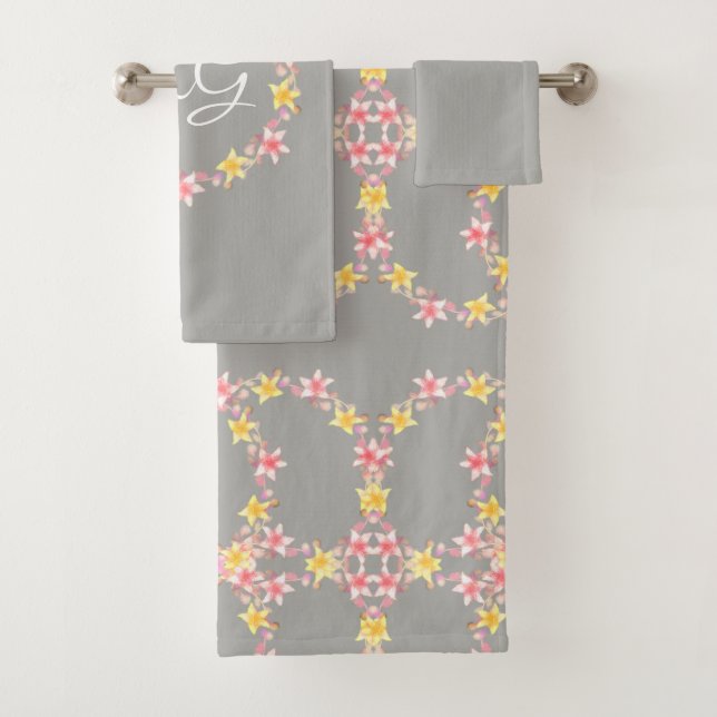 Ensemble de serviettes de bain à fleurs roses vint (En situation)