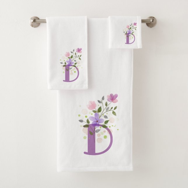 Ensemble de serviettes de bain à lettre initiale D (En situation)