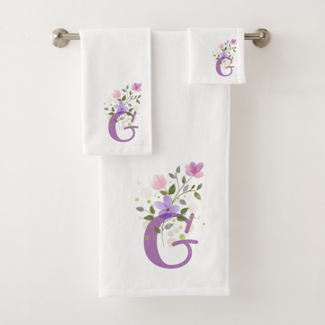 Ensemble de serviettes de bain à lettre initiale G (En situation)