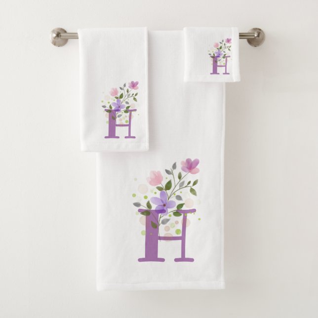 Ensemble de serviettes de bain à lettre initiale H (En situation)
