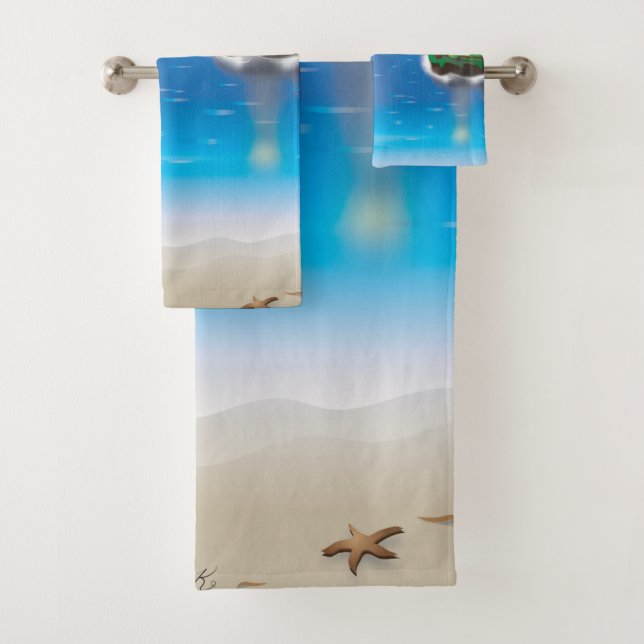 Ensemble de serviettes de bain à thème phare (En situation)
