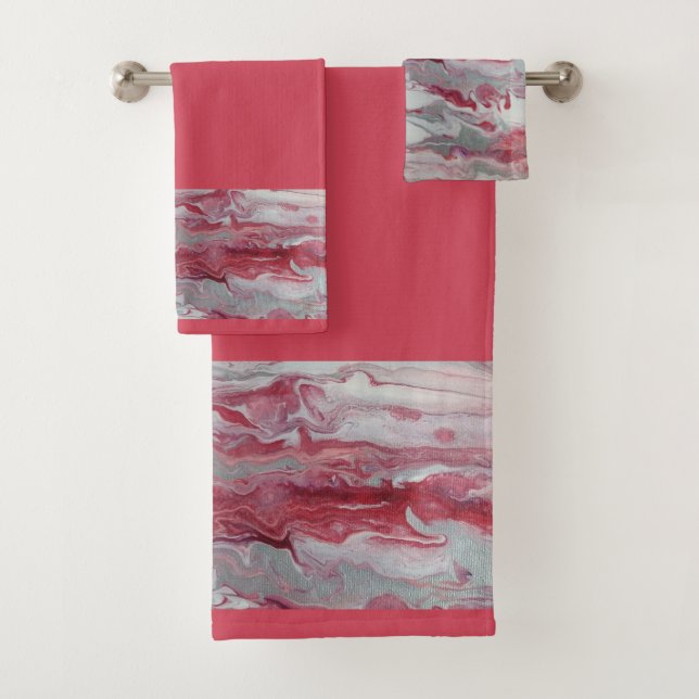 Ensemble de serviettes de bain Abstrait rose et ar (En situation)