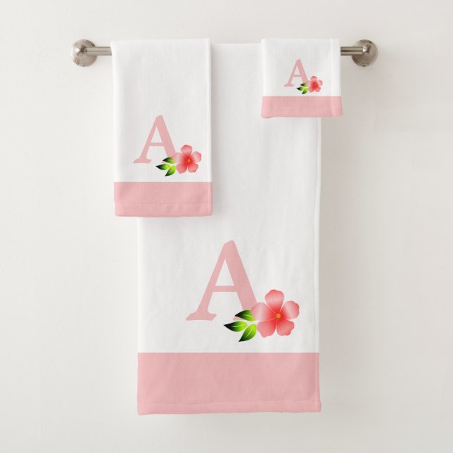 Ensemble de serviettes de bain avec monogramme ros (En situation)