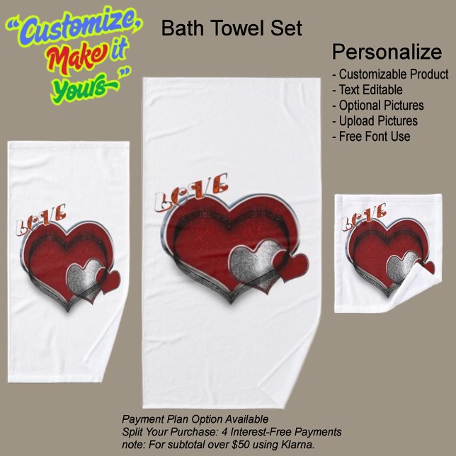 Ensemble de serviettes de bain blanc magique Heart (Heart Magic Bathroom Towel Set Featuring a White Background.)