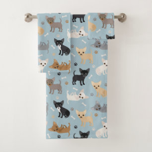 Ensemble de serviettes de bain bleu Chihuahua Bone