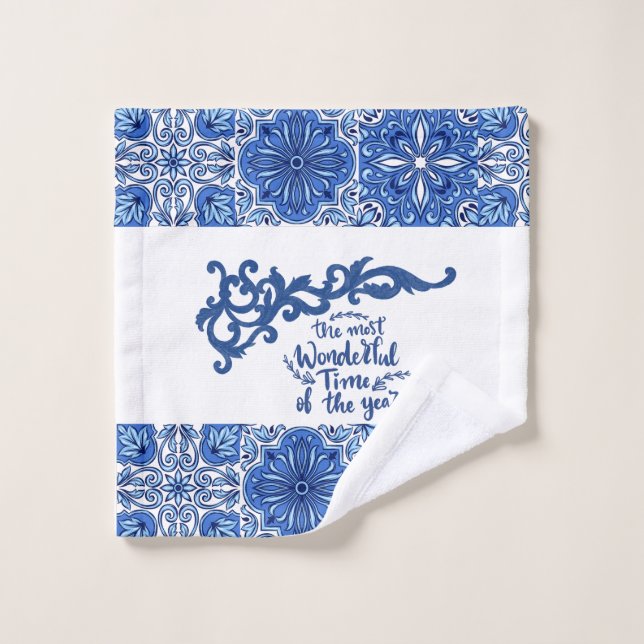 Ensemble de serviettes de bain bleu Mandala (Gant de toilette)