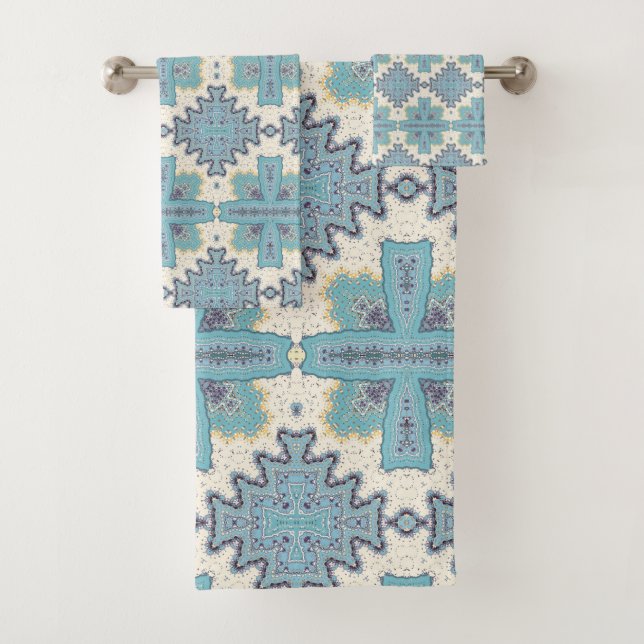 Ensemble de serviettes de bain bleu Tribal (En situation)