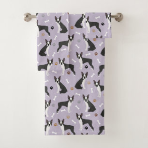 Ensemble de serviettes de bain Boston Terrier Bone