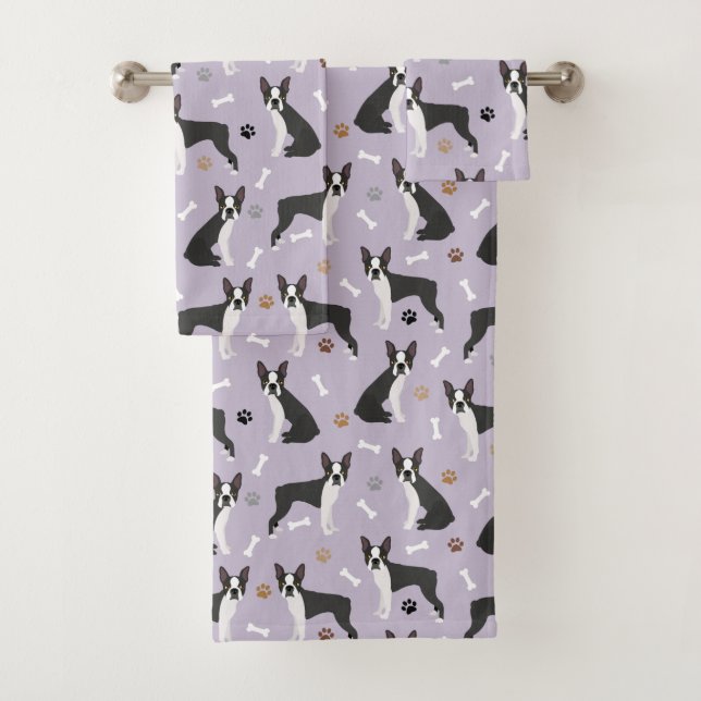 Ensemble de serviettes de bain Boston Terrier Bone (En situation)